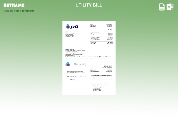 Модерен стил Тајландски PTT шаблон за комунални сметки за гас